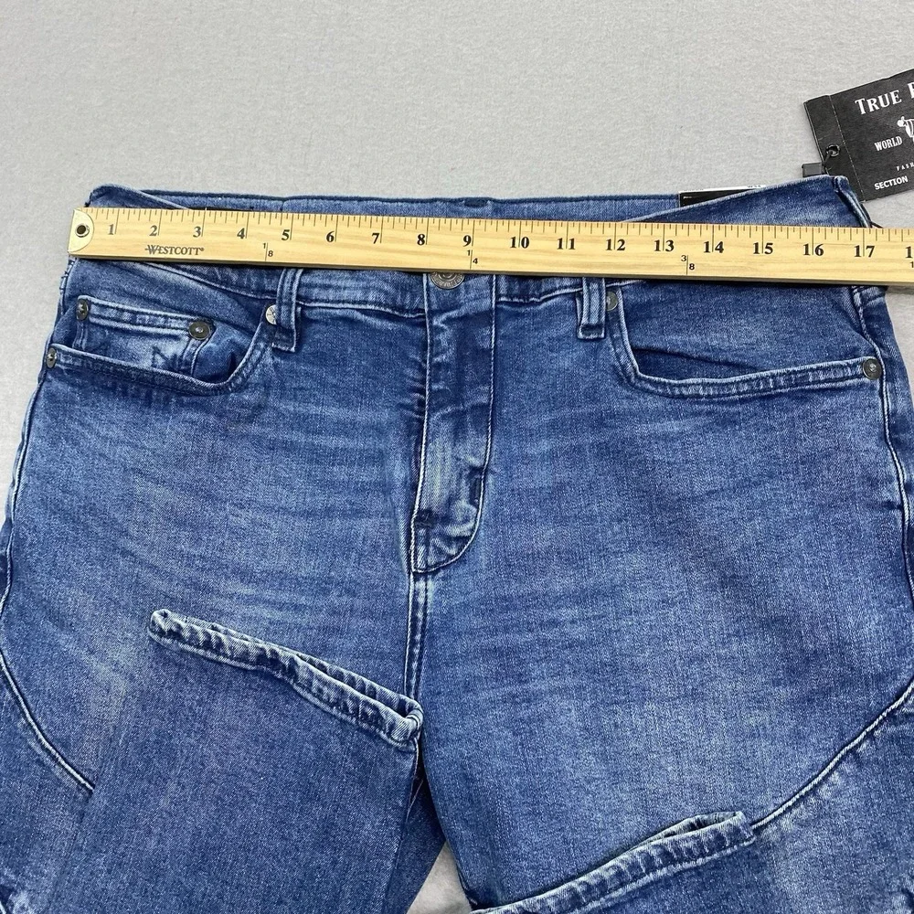 True Religion Jeans Mens 34 Blue Denim Pants Rocco Relaxed Skinny Moto Biker